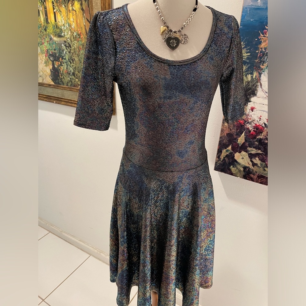 LulalRoe Rainbow Fit & Flare Short Sleeve Dress M